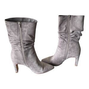 Chinese Laundry Gray Suede Slouch Ankle Boots | Pointed Toe Heels | Size 7.5